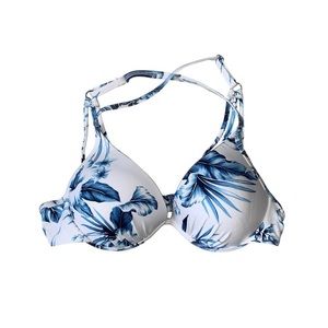 Azura Australia Bra Bikini Top Swimwear White Blue Tropical Floral Size 8 US
